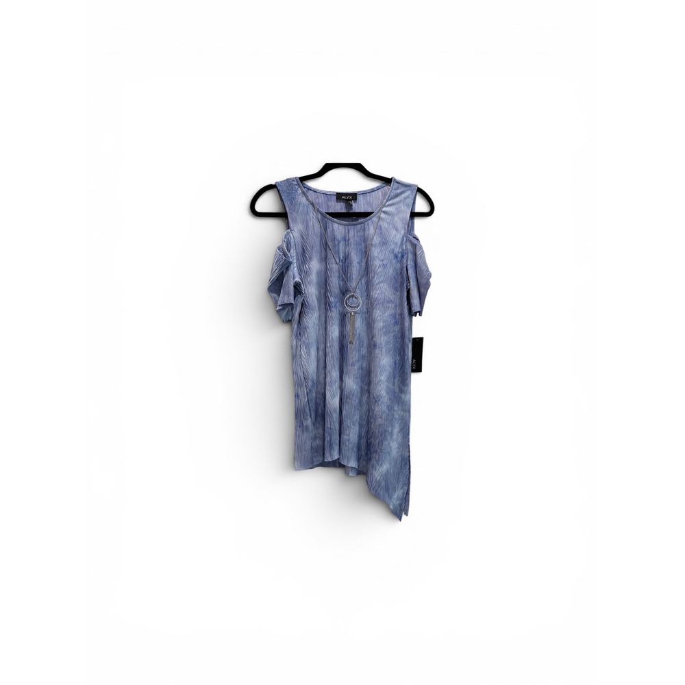 Alyx Womens Periwinkle Blue Cold Shoulder Asymmetrical Top with Necklace NWT M